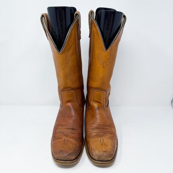 Vintage Dingo Cognac Brown Leather Western Boots Size 8.5 Pull On Made in USA - Picture 2 of 11